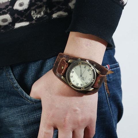Vintage Cow Leather Bracelet Watch Men Women Wrist Watches Roman Numerals