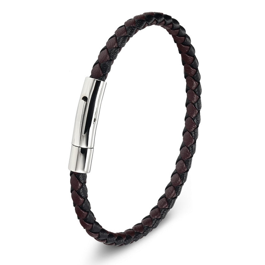 Stainless Steel Bracelet Men Genuine Leather Bracelets Simple Style