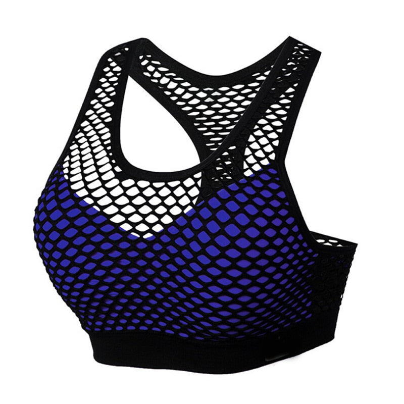 Breathable Mesh Sport Bra Top Hollow Out Cross Shockproof