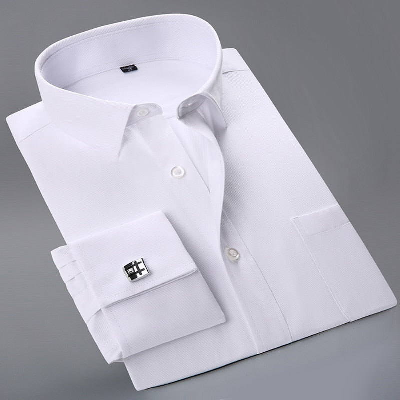 Men Cufflinks Shirts Long Sleeve Shirts Slim