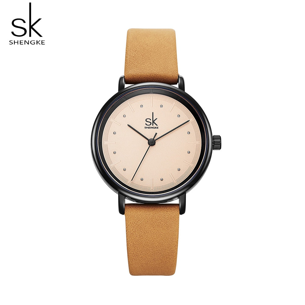 Simple Watch For Women Brown Retro Leather