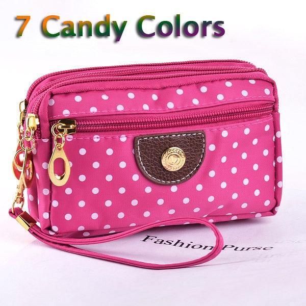 Fashion Women Wallets Small Handbags Canvas Dot Lady Zipper Moneybags