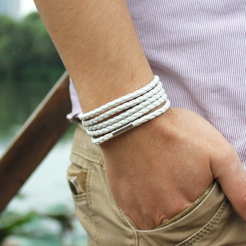 Fashion 5 Layer Leather Bracelets  Charm Bangle Handmade Round Rope