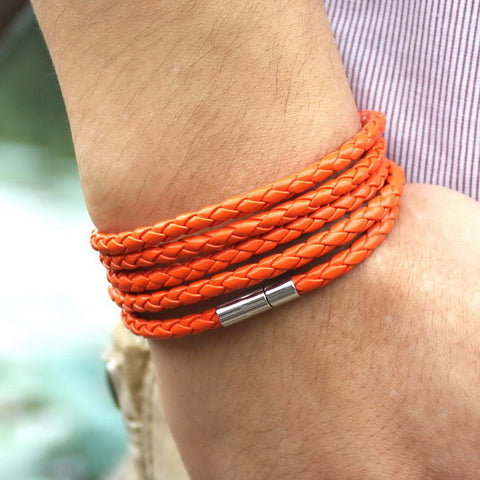 Fashion 5 Layer Leather Bracelets  Charm Bangle Handmade Round Rope