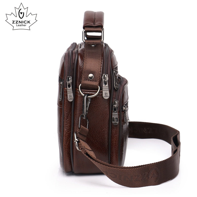 Men Genuine Leather Shoulder Bag Fashion Zipper Shoulder Messenger