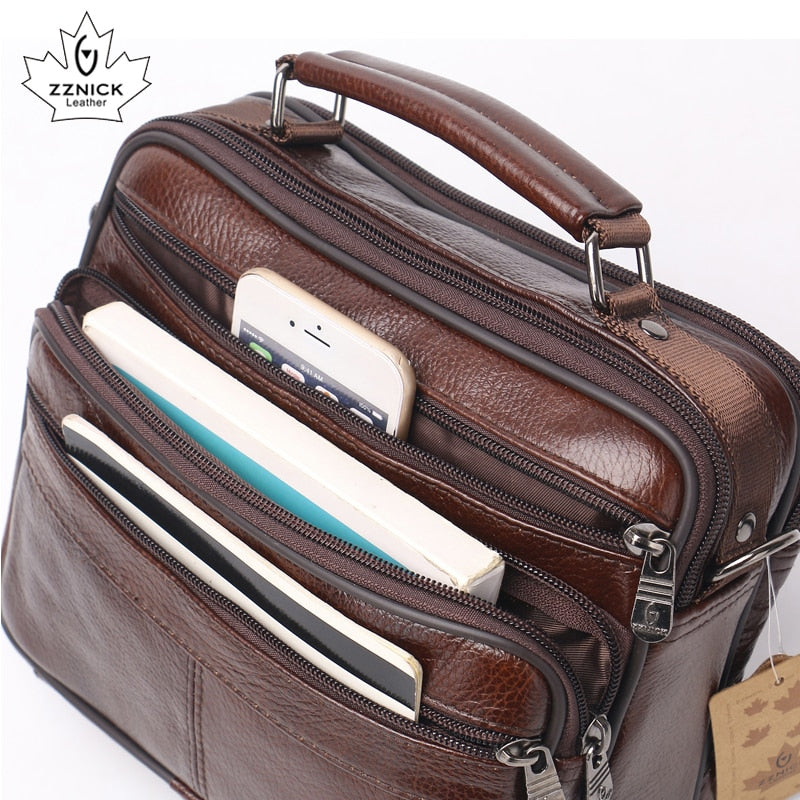 Men Genuine Leather Shoulder Bag Fashion Zipper Shoulder Messenger