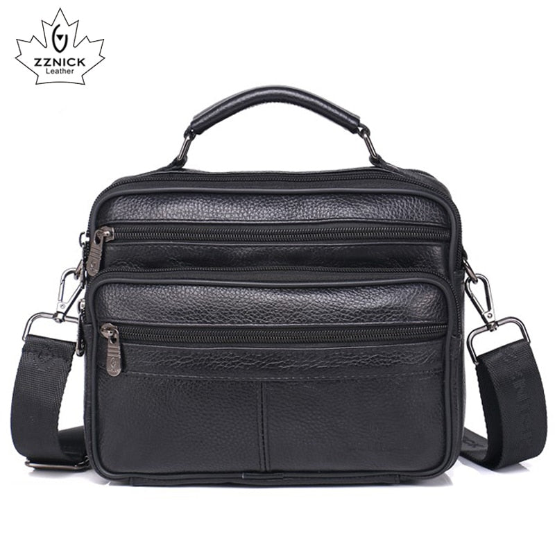 Men Genuine Leather Shoulder Bag Fashion Zipper Shoulder Messenger