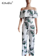 Off Shoulder Floral Print Spandex Boho Style Party Beach Jumpsuit