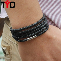 Fashion 5 Layer Leather Bracelets  Charm Bangle Handmade Round Rope