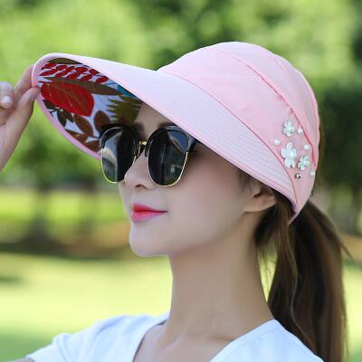 sun hat with pearl adjustable big heads wide-brimmed beach hat