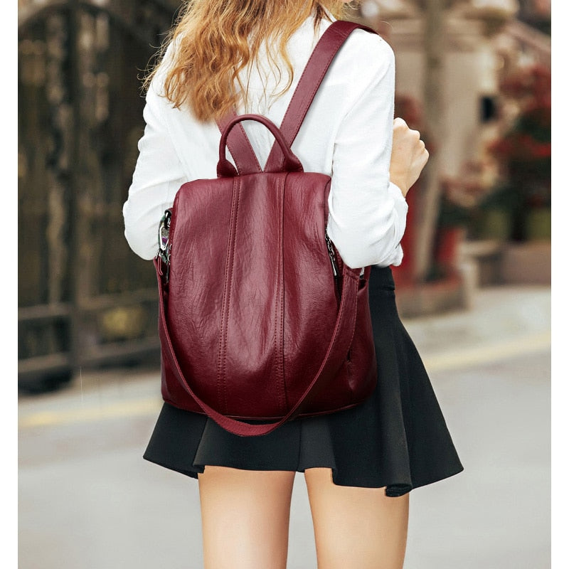 Women Waterproof Anti Theft Leather Backpack