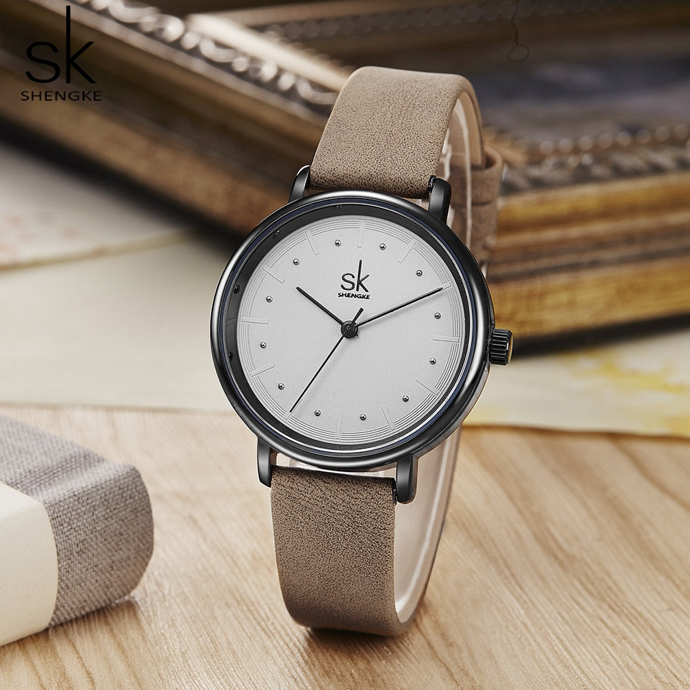 Simple Watch For Women Brown Retro Leather