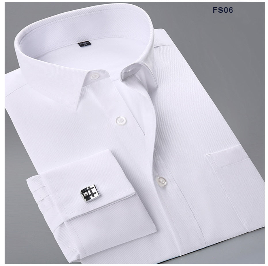 Men Cufflinks Shirts Long Sleeve Shirts Slim