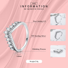 Fashion  Sterling Zircon Crown Finger Ring Classic Stackable Silver Jewelry