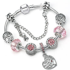 Vintage Silver Color Charms Bracelets Beads Brand