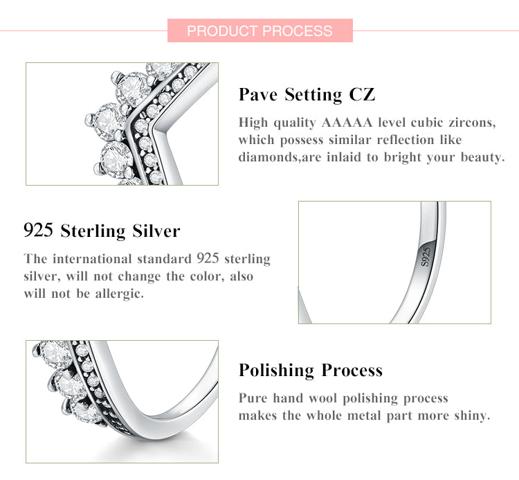 Fashion  Sterling Zircon Crown Finger Ring Classic Stackable Silver Jewelry