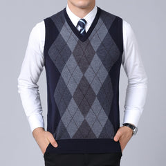 Fashion Sweater Pullovers plaid Slim Fit Jumpers Vest