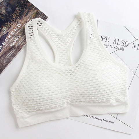 Breathable Mesh Sport Bra Top Hollow Out Cross Shockproof