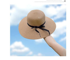 simple Foldable Wide Brim Floppy Girls Straw Hat Sun Hat Beach