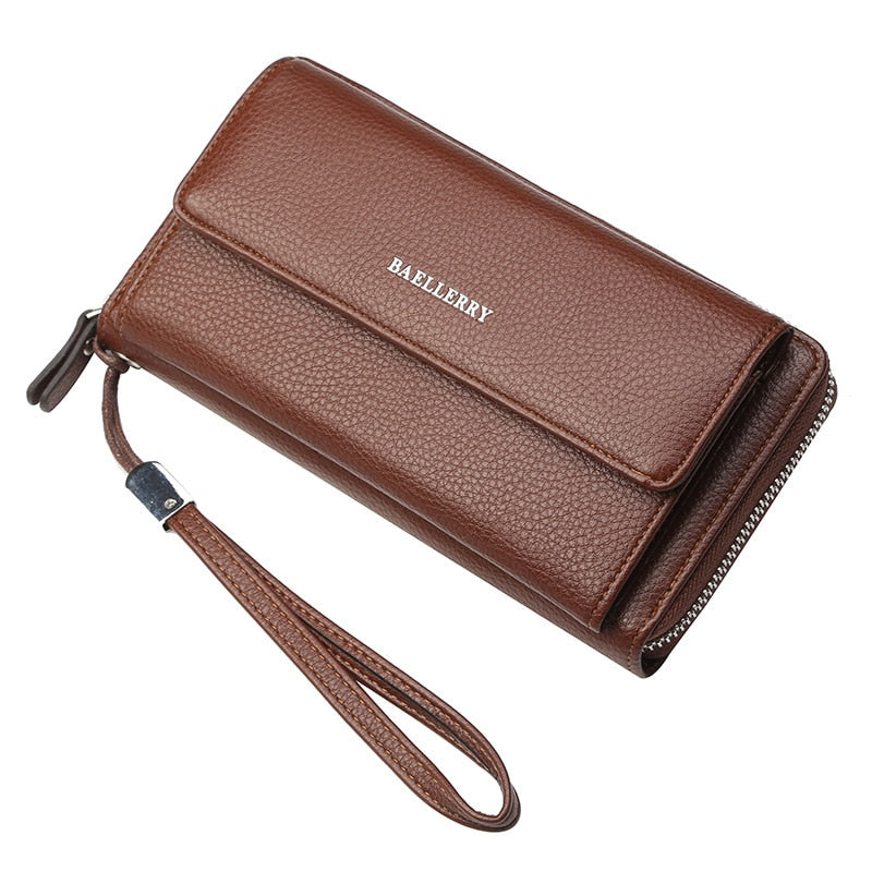 PU Leather Men Clutch Wallets Zipper Large Capacity Hand Strap Men Wallet