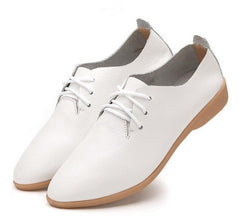 Genuine Leather Oxford Shoes For Women Round Toe Lace-Up Casual Shoes