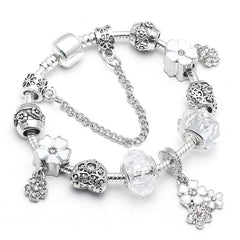Vintage Silver Color Charms Bracelets Beads Brand