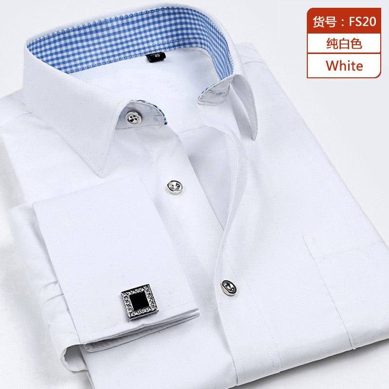 Men Cufflinks Shirts Long Sleeve Shirts Slim