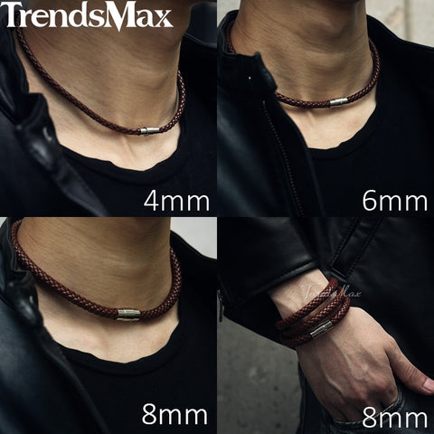 Choker Necklace Black Brown Braided Leather Necklace