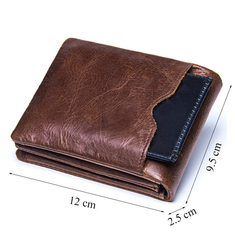 Genuine Men Wallets Vintage Trifold Wallet Zip Coin Pocket Purse