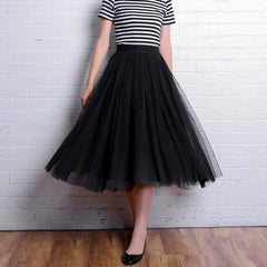 Vintage Tulle Skirt Women Elastic High Waist Mesh Skirts Long Pleated Tutu