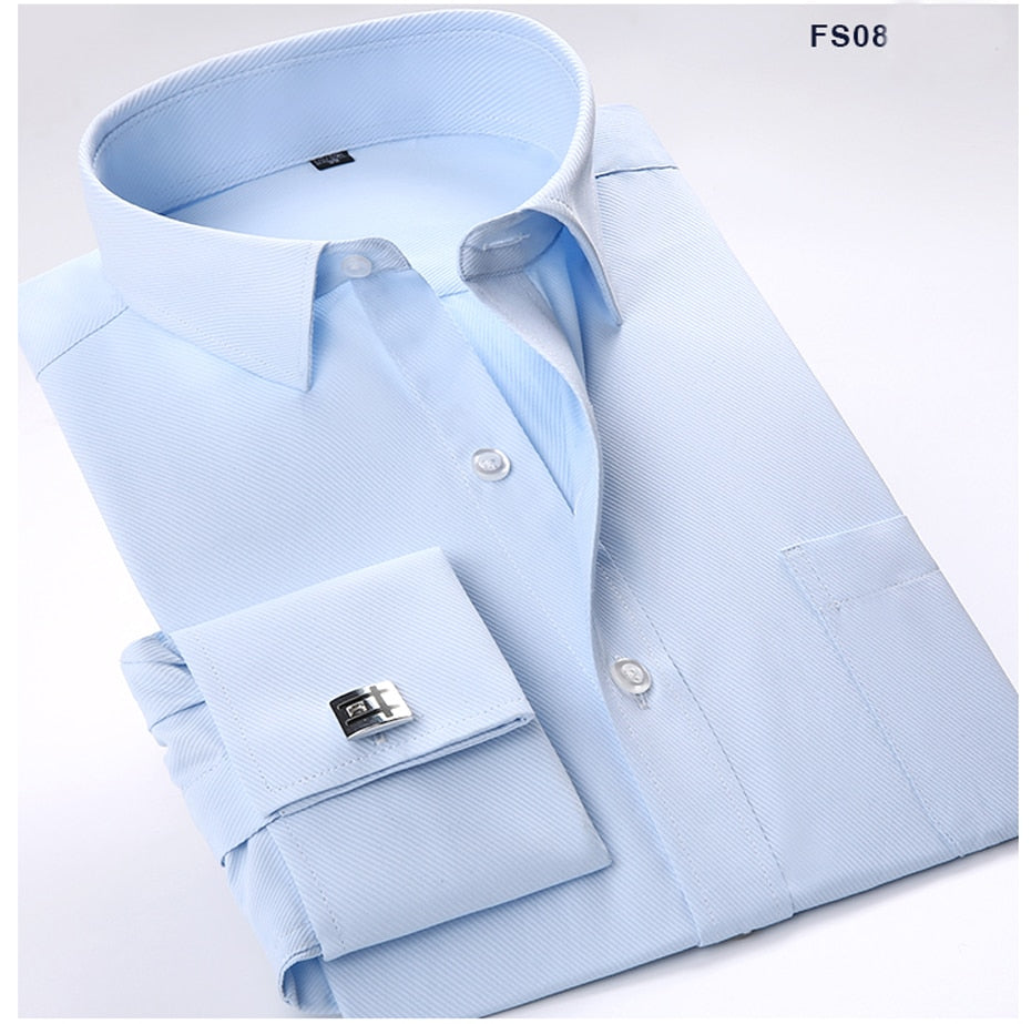 Men Cufflinks Shirts Long Sleeve Shirts Slim