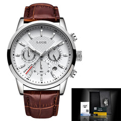 Men Watches Fashion Leather Waterproof Luminous Quartz Wristwatch