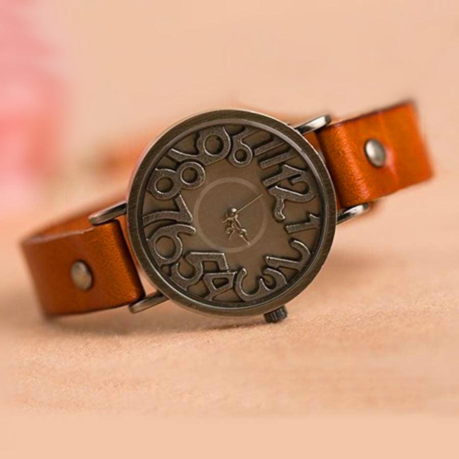 Vintage Digital Hollow Genuine Cow Leather Strap Watches