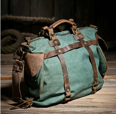 Unisex Retro Canvas Leather messenger bags  Men Crossbody Bag