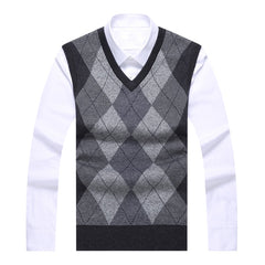 Fashion Sweater Pullovers plaid Slim Fit Jumpers Vest