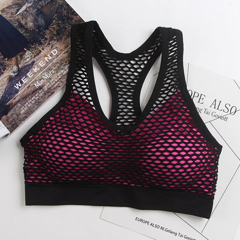 Breathable Mesh Sport Bra Top Hollow Out Cross Shockproof