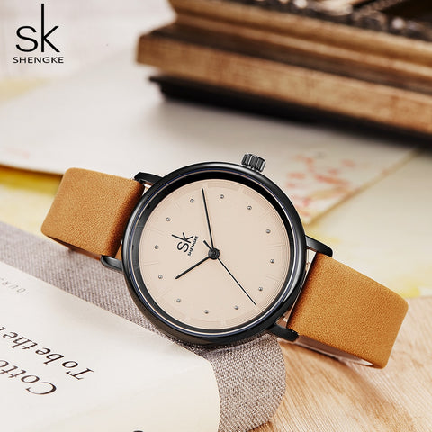 Simple Watch For Women Brown Retro Leather
