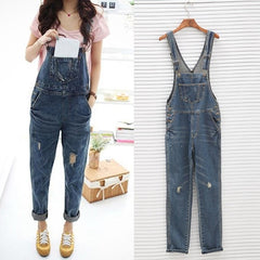 Sleeveless Overalls Cool Denim Jumpsuit Ripped Holes Casual Ripped Mom Jeans