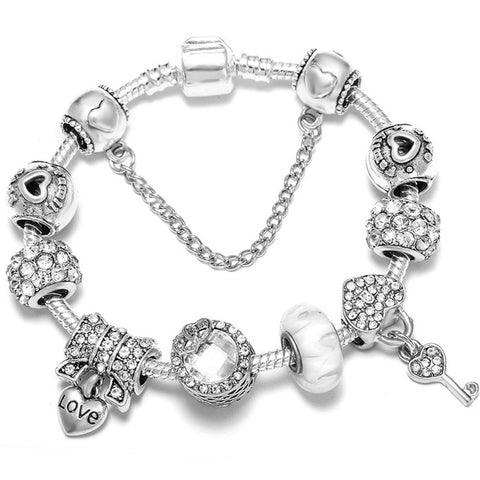 Vintage Silver Color Charms Bracelets Beads Brand
