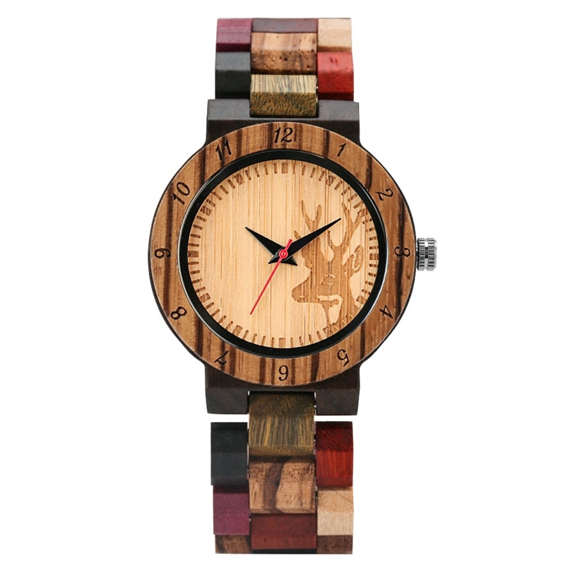 Irregular Blue Lines Watch Women Fashion Wooden Watch Vintage