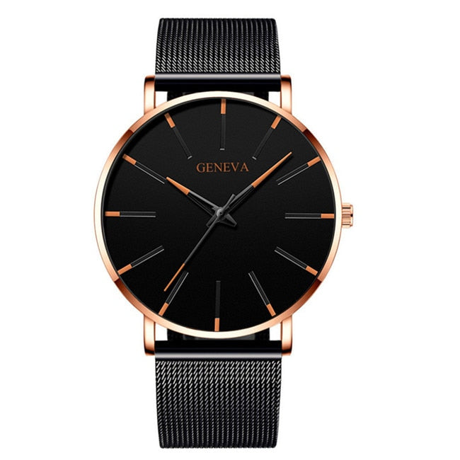 Minimalist Ultra Thin Watches Mens Fashion Stainless Steel Mesh Belt