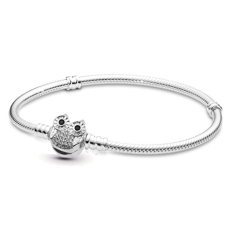 Silver Plated Cute Owl Snake Chain Charm Bracelet