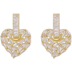 Multi Wearing Method Luxury Zircon Inlaid Peach Heart Pendant Gold Earrings
