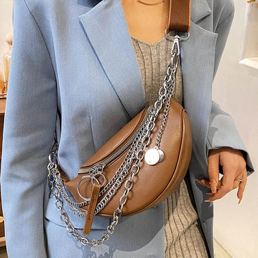 Luxury Chain Waist Belt Bag For Women Leather Crossbody Chest pack