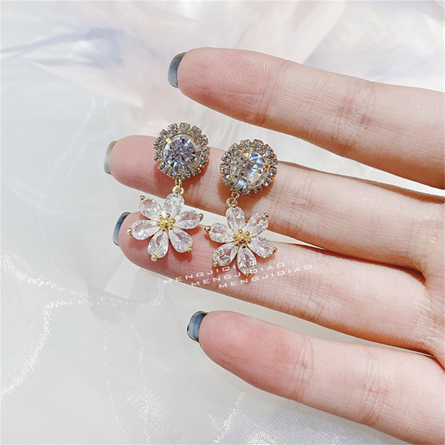 Flower Crystal Temperament Geometric Shiny Zircon Earrings Statement Earrings