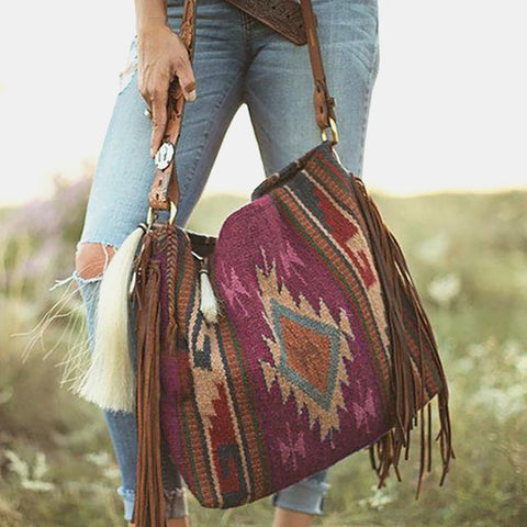Hand-made Canvas Linen One Shoulder Bag Female Bag Bohemian Style