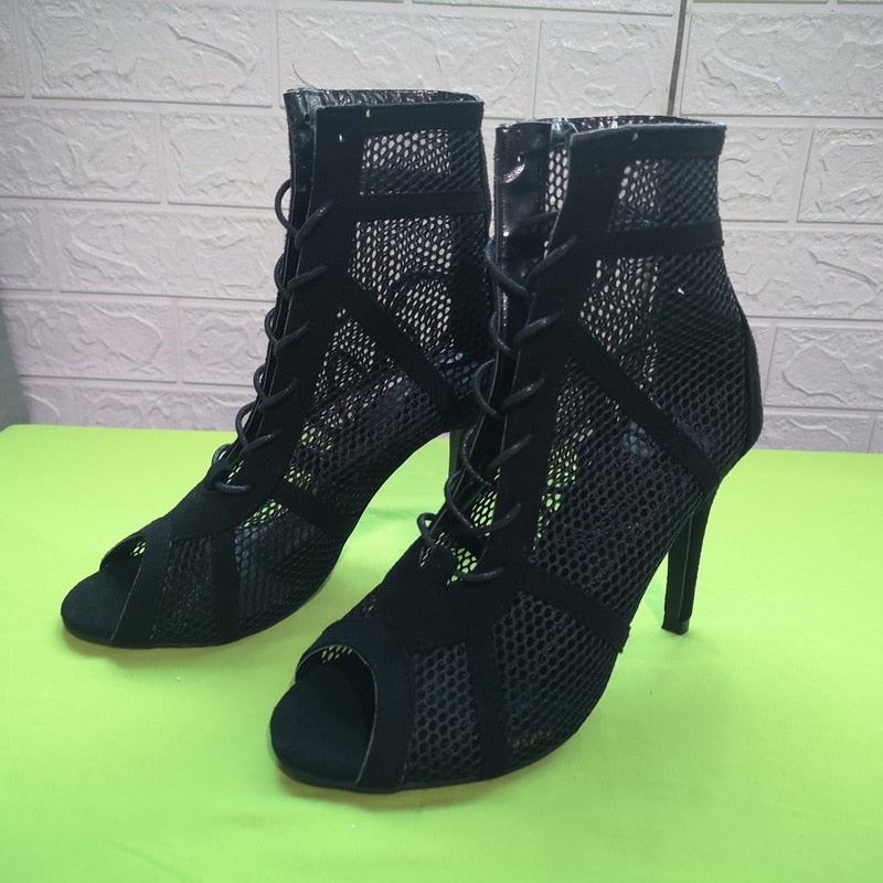 High Top Dance Shoes Black Ballroom Boots Salsa Tango Shoes Girl Fashion