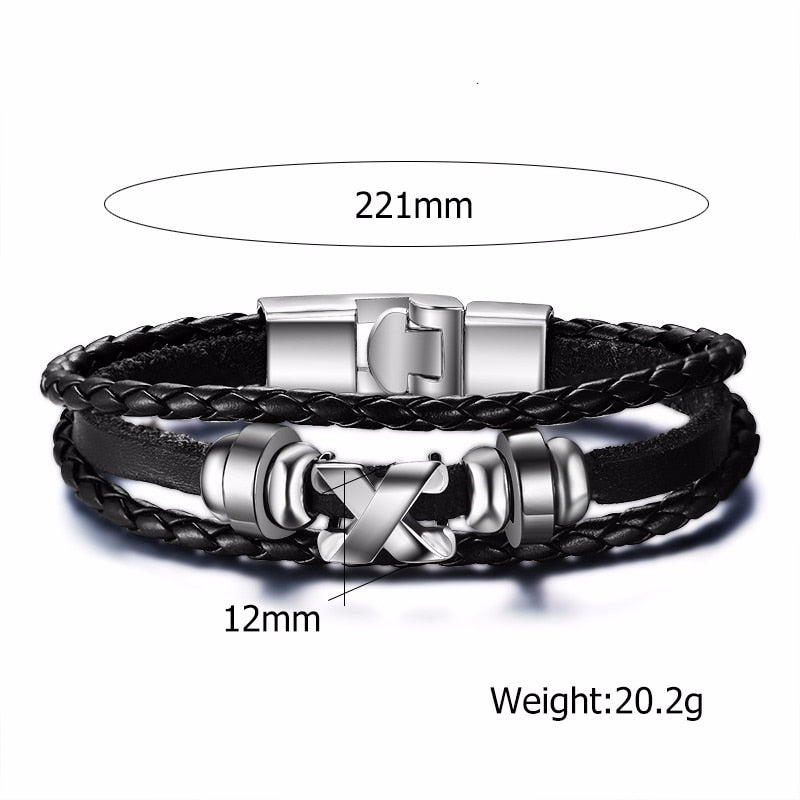 Vintage Rudder Charm Bracelet for Men Multi-layer Leather Rope Bracelets