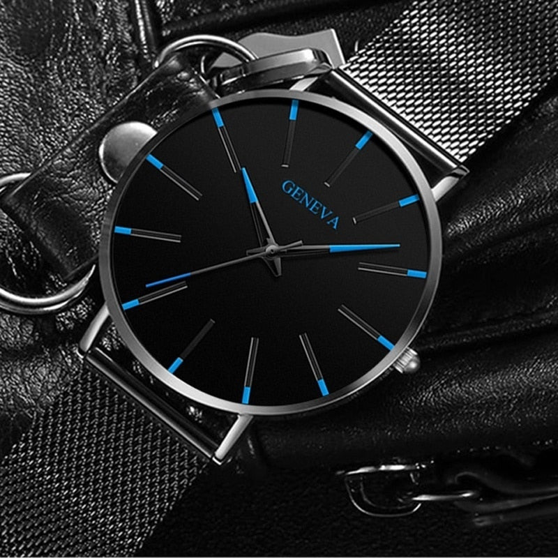 Minimalist Ultra Thin Watches Mens Fashion Stainless Steel Mesh Belt