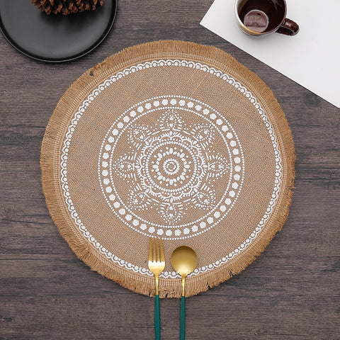 ROUND Cotton and linen Placemat For Dining Table Mat